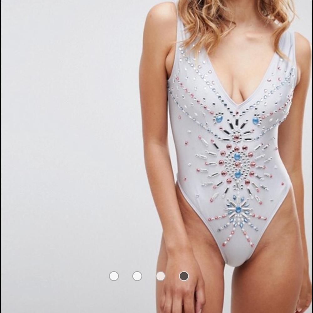 ASOS beaded silver one piece bathing suit. Worn once. Great for festivals too!